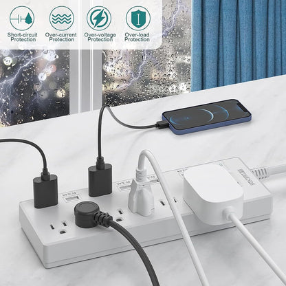 Surge Protector Power Strip 6 Outlets with 6 USB Charging Ports, USB Extension Cord, 1625W/13A Multiplug for Multiple Devices Smartphone Tablet Laptop Computer (6Ft, White)