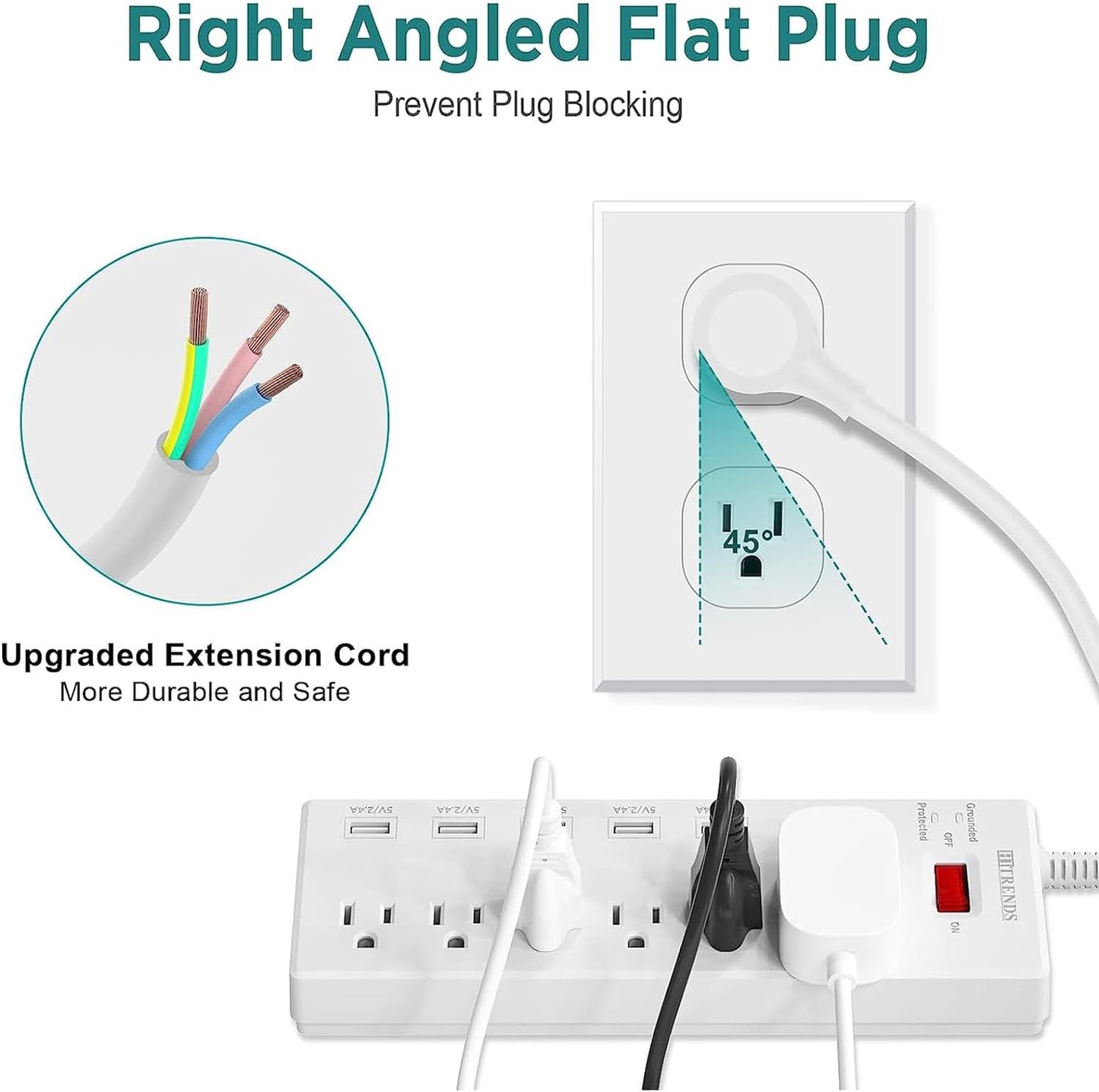 Surge Protector Power Strip 6 Outlets with 6 USB Charging Ports, USB Extension Cord, 1625W/13A Multiplug for Multiple Devices Smartphone Tablet Laptop Computer (6Ft, White)