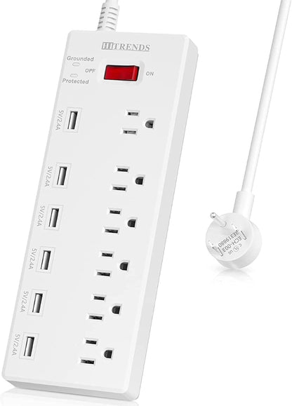 Surge Protector Power Strip 6 Outlets with 6 USB Charging Ports, USB Extension Cord, 1625W/13A Multiplug for Multiple Devices Smartphone Tablet Laptop Computer (6Ft, White)