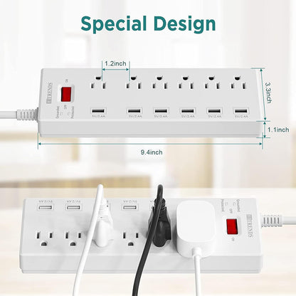 Surge Protector Power Strip 6 Outlets with 6 USB Charging Ports, USB Extension Cord, 1625W/13A Multiplug for Multiple Devices Smartphone Tablet Laptop Computer (6Ft, White)
