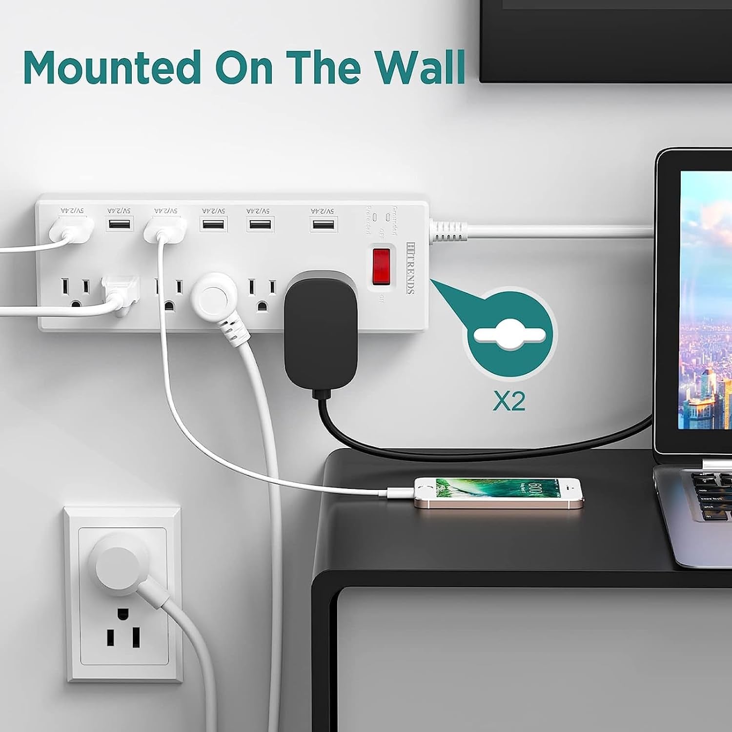 Surge Protector Power Strip 6 Outlets with 6 USB Charging Ports, USB Extension Cord, 1625W/13A Multiplug for Multiple Devices Smartphone Tablet Laptop Computer (6Ft, White)